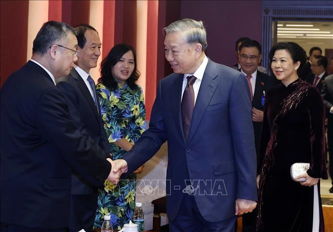 党中央总书记、国家主席苏林与夫人会见越南与中国将领家属、专家及友好人士代表。