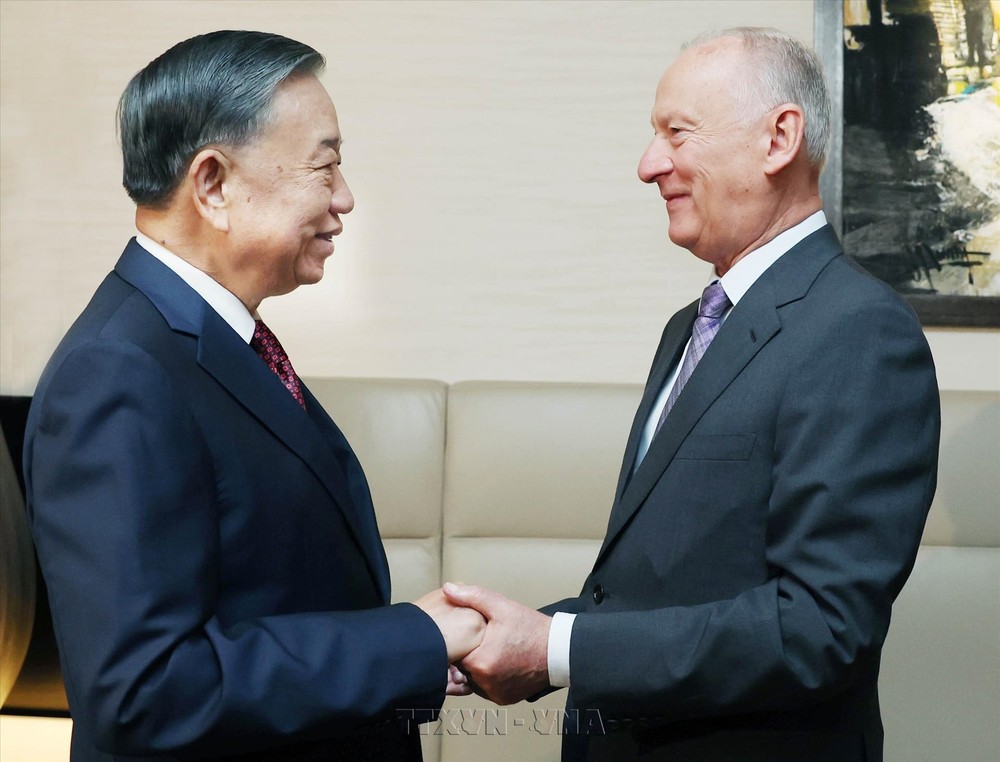 党中央总书记、国家主席苏林会见俄总统助理尼古拉·帕特鲁舍夫。图自越通社