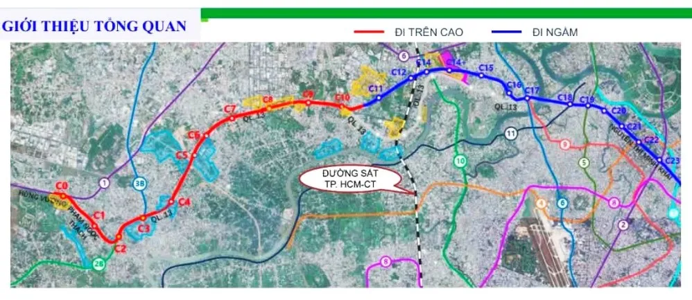 Hướng tuyến Metro số 2 Thủ Dầu Một - Tao Đàn