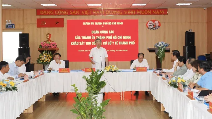 胡志明市市委副书记阮福禄在工作会议上发表讲话。图：黄雄