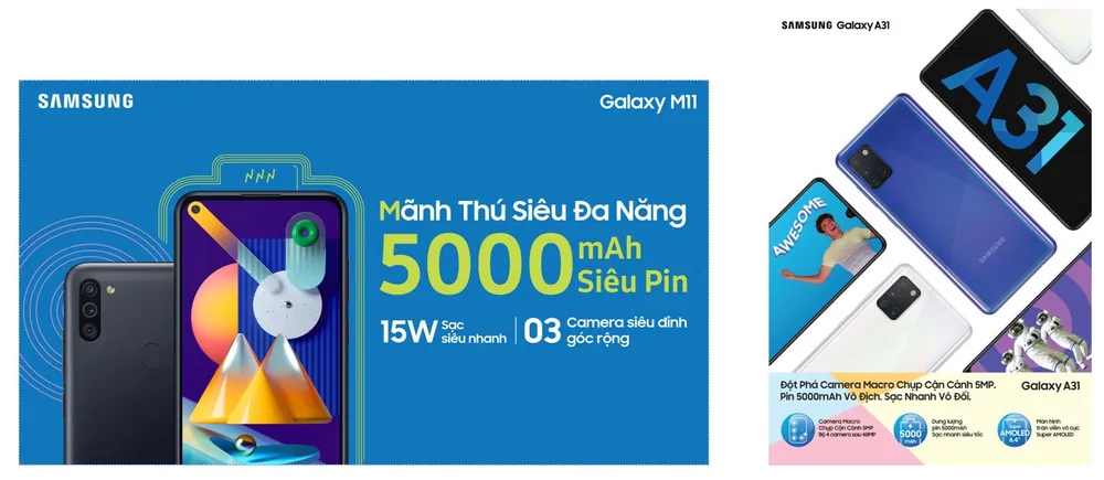 Galaxy M11 siêu đa năng với bộ ba camera vượt trội, Galaxy A31 có dung lượng pin lớn nhất dòng Galaxy A