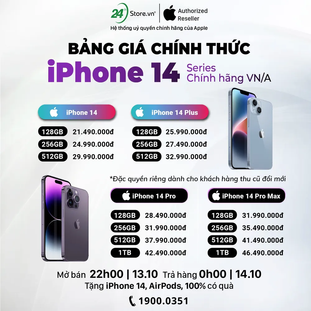 24hstore công bố bảng giá iPhone 14 series: giá tốt, không cần cọc trước