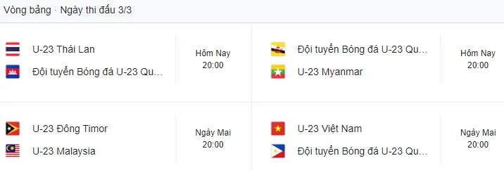 Lịch thi đấu AFF U23