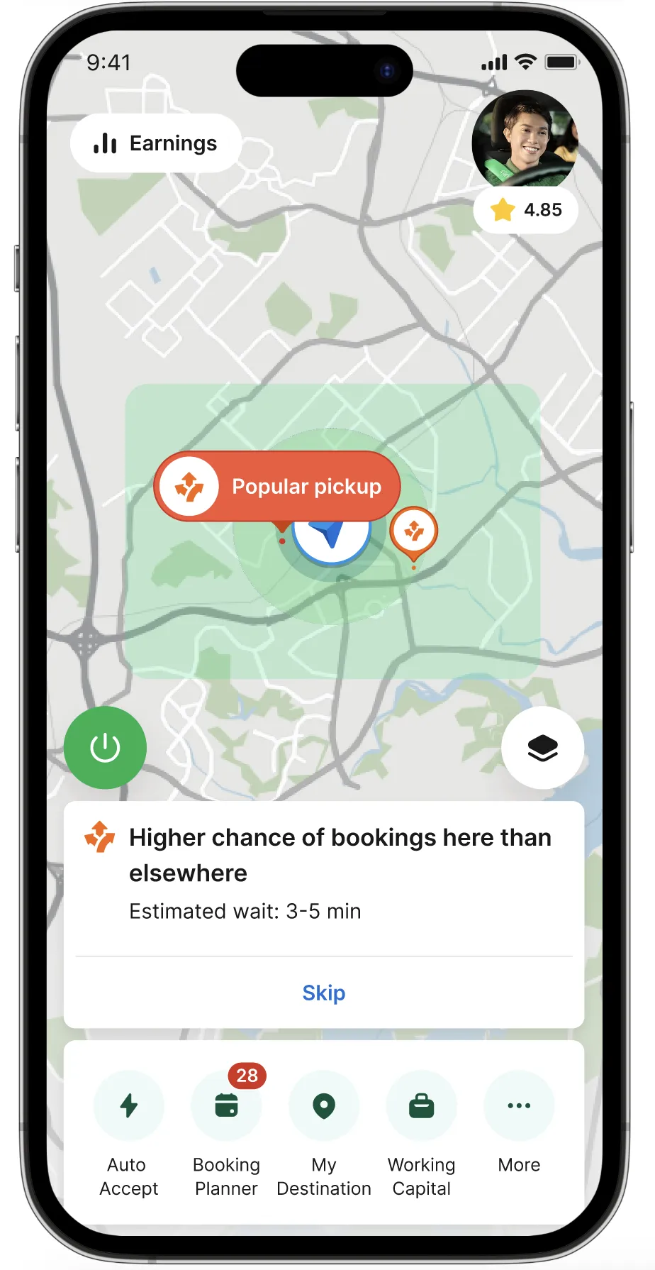 Tính năng AI điều hướng sẽ hướng dẫn tài xế đến khu vực có nhu cầu đặt xe cao