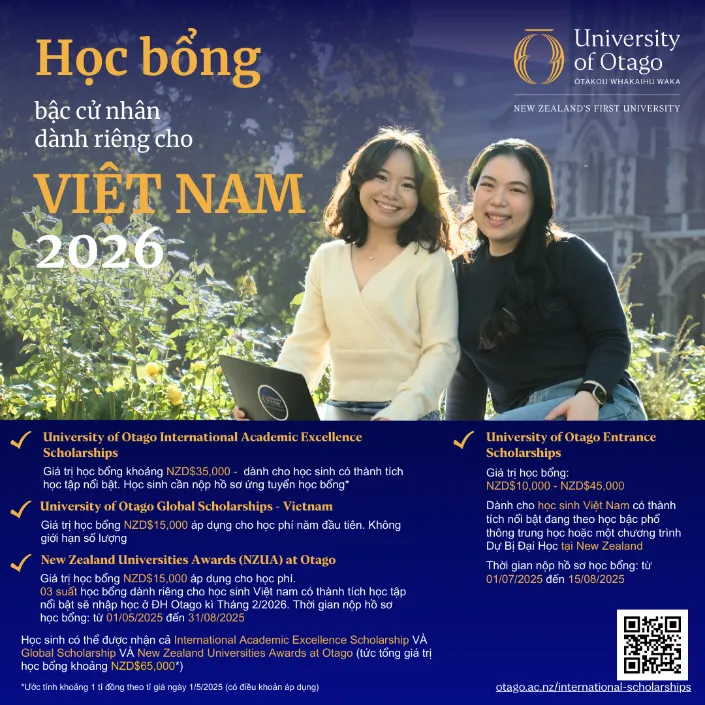 Cơ hội nhận học bổng đến 1 tỷ đồng từ đại học lâu đời nhất New Zealand