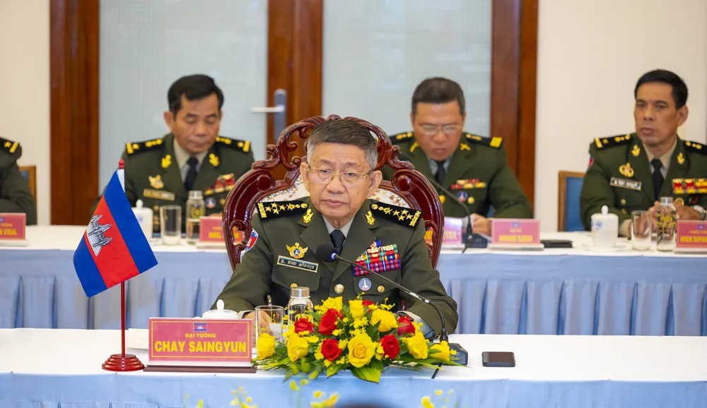 Đại tướng Chay Saingyun, Quốc vụ khanh Thường trực Bộ Quốc phòng Campuchia phát biểu đối thoại.jpg
