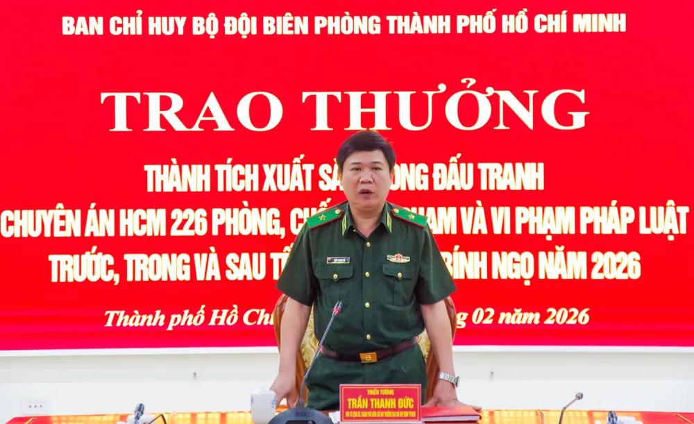 Thiếu Tướng Trần Thanh Đức, Phó Chỉ huy trưởng Bộ Tư lệnh Thành phố, kiêm Chỉ huy Trưởng Ban Chỉ huy BĐBP phát biểu tại tại buổi lễ.jpg