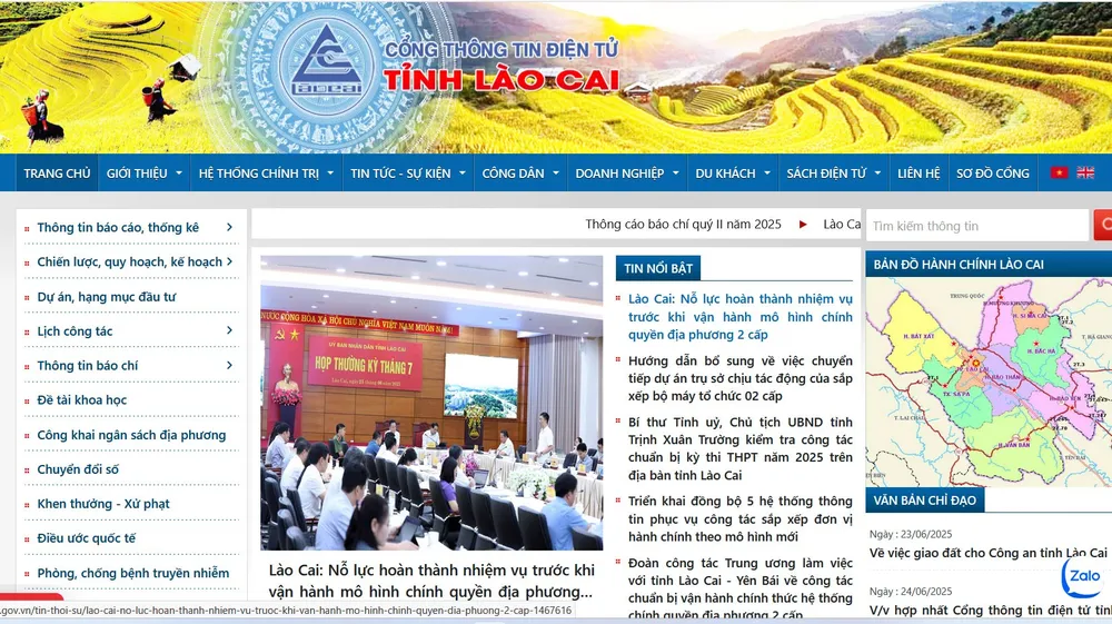 Giao diện Cổng TTĐT tỉnh Lào Cai (cũ)