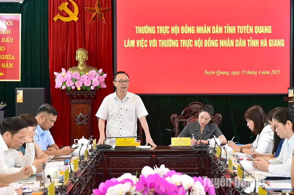 Đồng chí Thào Hồng Sơn, Phó Bí thư Thường trực Tỉnh ủy, Chủ tịch HĐND tỉnh Hà Giang phát biểu tại buổi làm việc