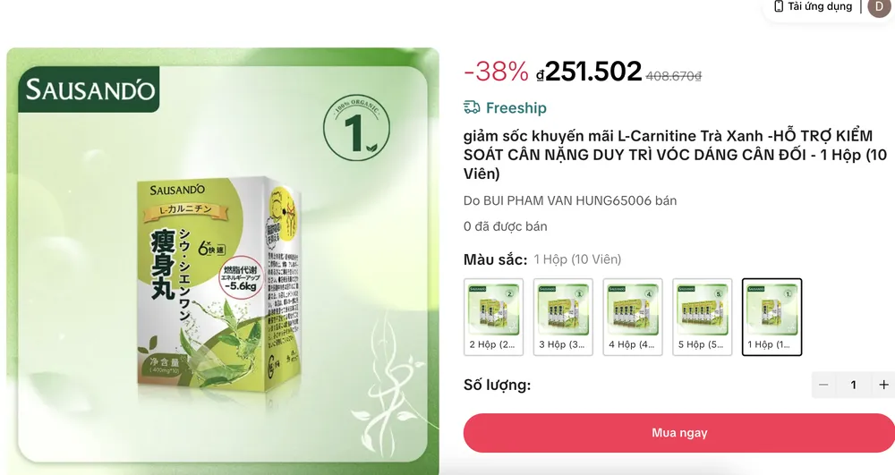 Sản phẩm Sausando Slimming capsule được quảng cáo trên mạng xã hội