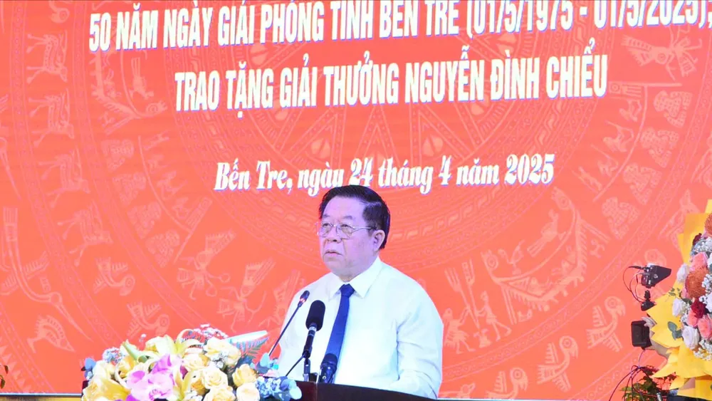 Đồng chí Nguyễn Trọng Nghĩa, Ủy viên Bộ Chính trị, Bí thư Trung ương Đảng, Trưởng Ban Tuyên giáo và Dân vận Trung ương phát biểu tại Lễ kỷ niệm