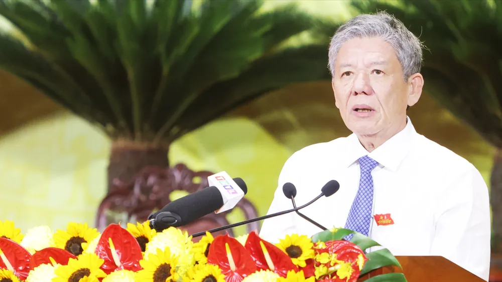 Bí thư Tỉnh uỷ Vĩnh Long Ngô Chí Cường phát biểu tại phiên trù bị Đại hội đại biểu Đảng bộ tỉnh Vĩnh Long lần thứ I