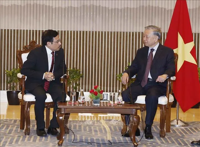 Tổng Bí thư, Chủ tịch nước Tô Lâm tiếp Chủ tịch Tập đoàn Dầu khí Quốc gia Ấn Độ (ONGC) Arun Kumar Singh. Ảnh: TTXVN