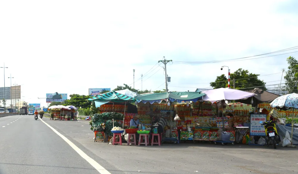 Tái diễn tình trạng hàng rong lấn chiếm lề đường dưới chân cầu Mỹ Thuận ảnh 3