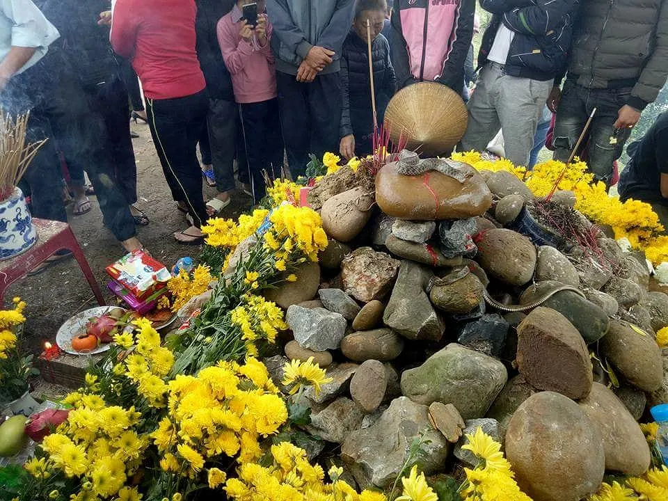 Rắn xuất hiện trên mộ người ăn xin, dòng người mê tín đổ về khấn vái ảnh 1