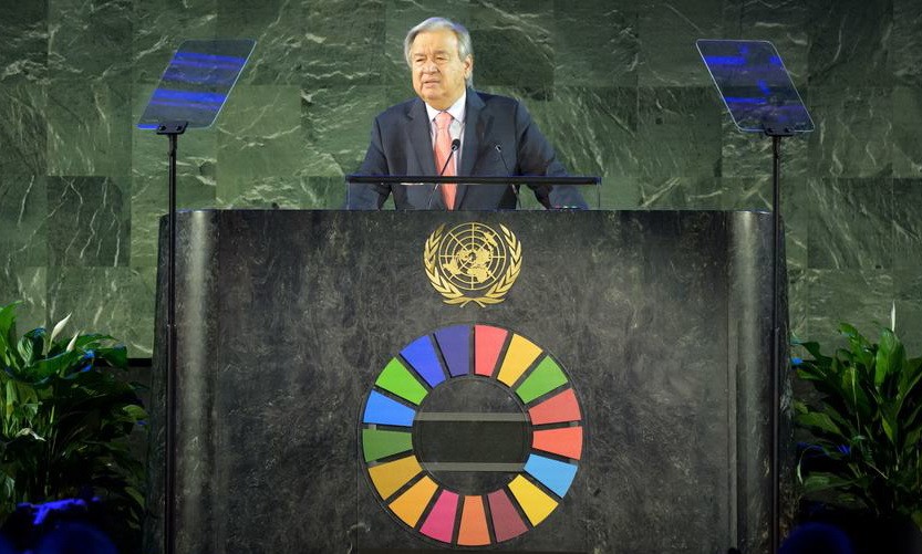 聯合國秘書長古特雷斯在2022年“聚焦可持續發展目標”活動上致辭。