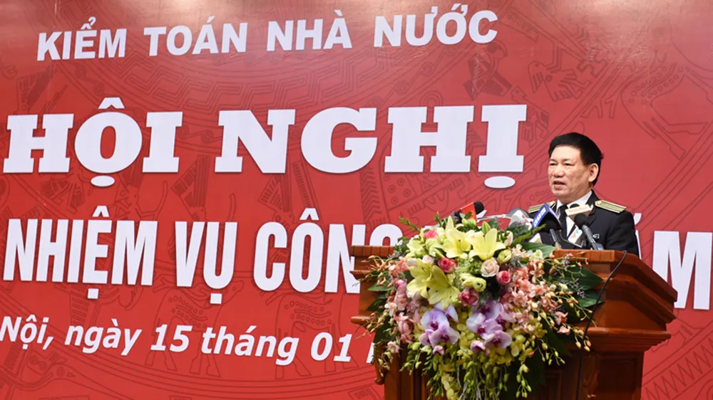 Tổng Kiểm toán nhà nước Hồ Đức Phớc phát biểu tại hội nghị