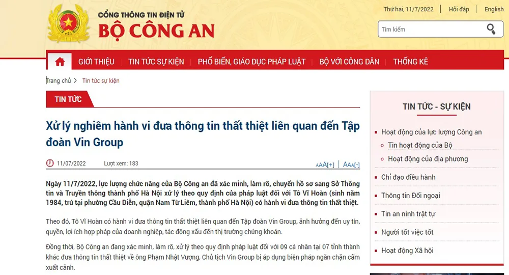 Bộ Công an: Đã xác định được người tung tin đồn ông Phạm Nhật Vượng 'bị cấm xuất cảnh' ảnh 1