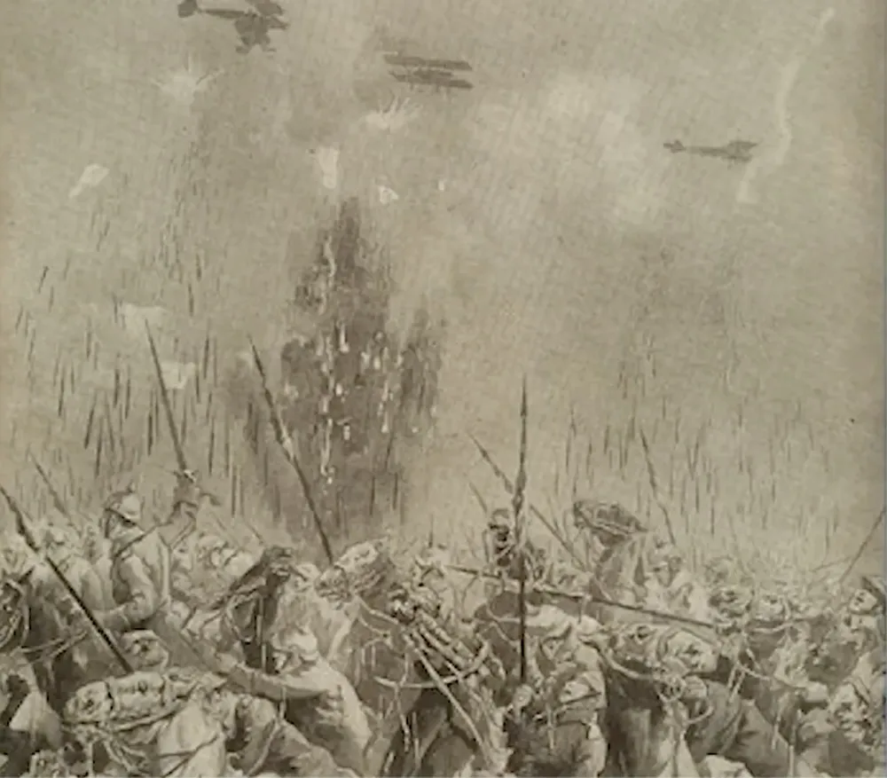 Nguyên lý mũi tên kim loại (đồng, sắt) rơi từ trên cao, sử dụng trọng lực (trọng lượng mũi tên và lực hút trái đất) từng được sử dụng làm vũ khí tấn công trong Thế chiến thứ nhất (1914-1918). Ảnh: tư liệu