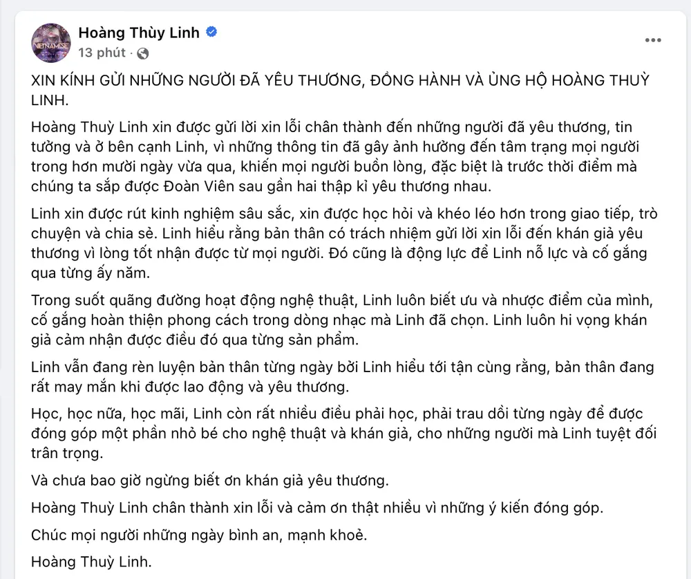 "Tâm thư" của Hoàng Thùy Linh gửi khán giả ngày 18-9
