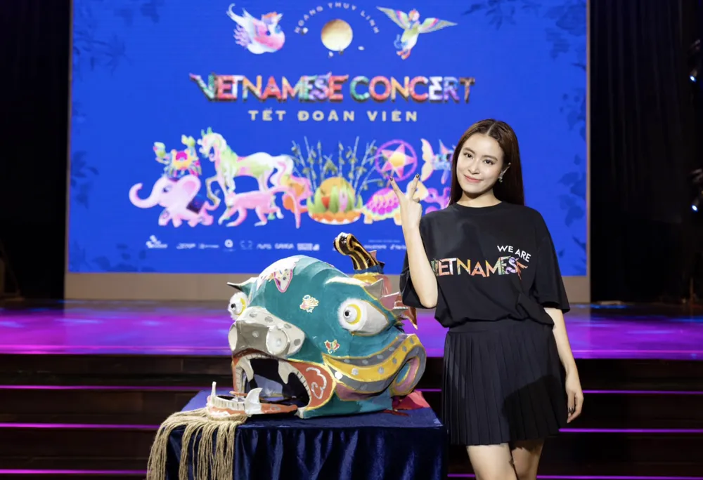 Hoàng Thùy Linh tại lễ công bố đêm nhạc. Ảnh: BTC