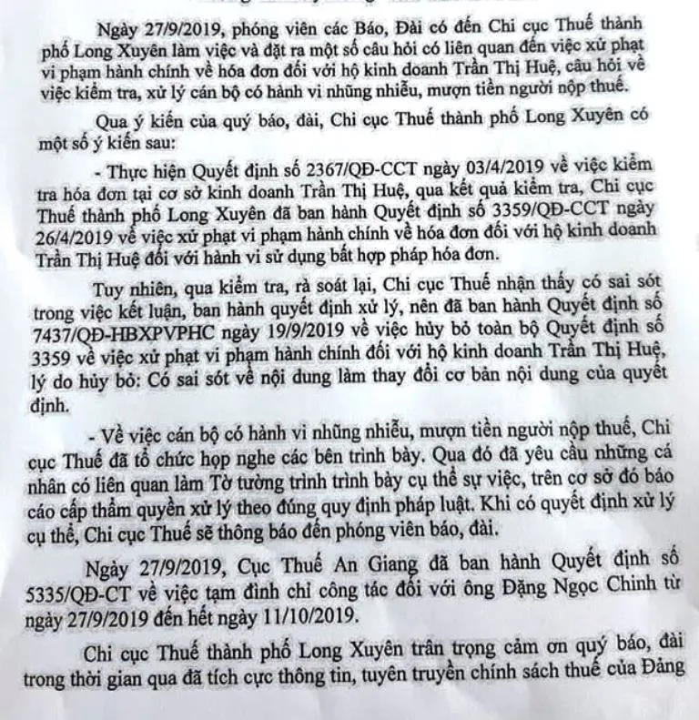 Sẽ báo cáo cấp thẩm quyền xử lý cán bộ “mượn tiền” người nộp thuế ảnh 1