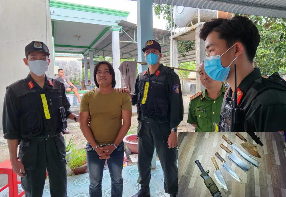 Đối tượng Dương Thế Sự cầm đầu băng nhóm “Cọp Bãi Bổn” ở xã Hàm Ninh, TP Phú Quốc vừa bị bắt giữ. Ảnh: QUỐC BÌNH