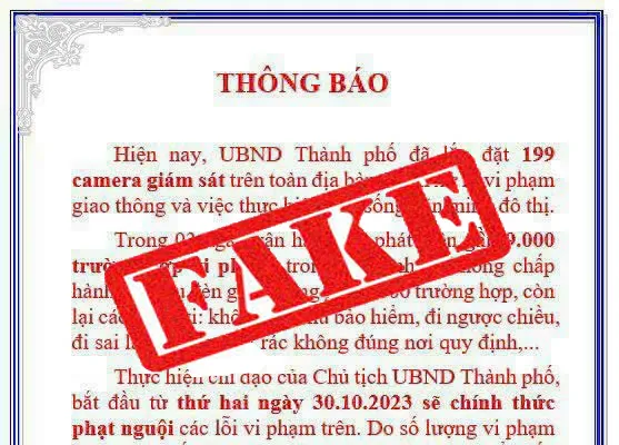 Hình ảnh thông báo phạt nguội của UBND TP Phú Quốc là giả mạo. Ảnh: QUỐC BÌNH