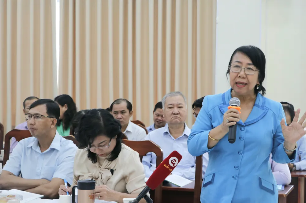 ĐB Thi Thị Tuyết Nhung phát biểu tại hội nghị. Ảnh: NGÔ BÌNH