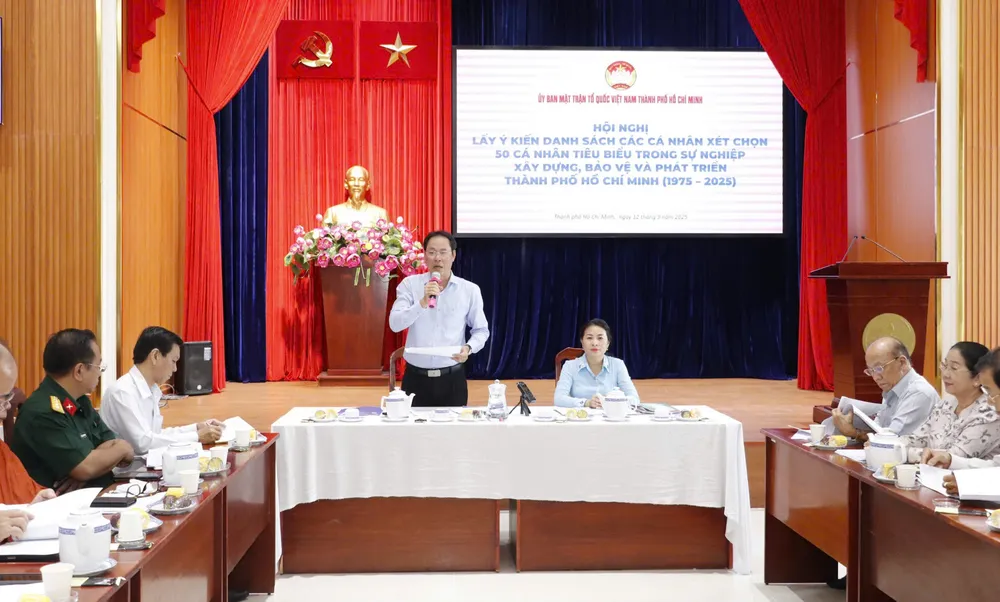 Ngày 12-3, Ủy ban MTTQ Việt Nam TPHCM đã tổ chức hội nghị lấy ý kiến xét chọn cá nhân tiêu biểu trong sự nghiệp xây dựng, bảo vệ, phát triển TPHCM (giai đoạn 1975-2025)