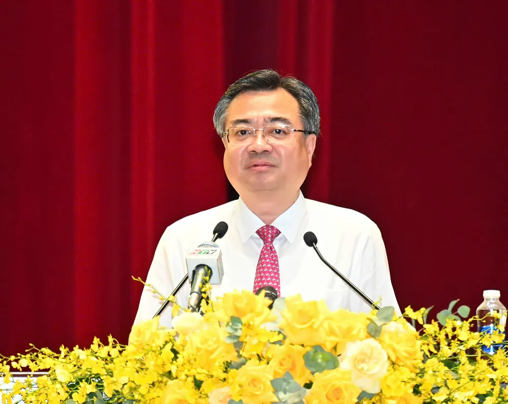 Phó Bí thư Thường trực Thành ủy TPHCM Nguyễn Thanh Nghị phát biểu chỉ đạo. Ảnh: VIỆT DŨNG