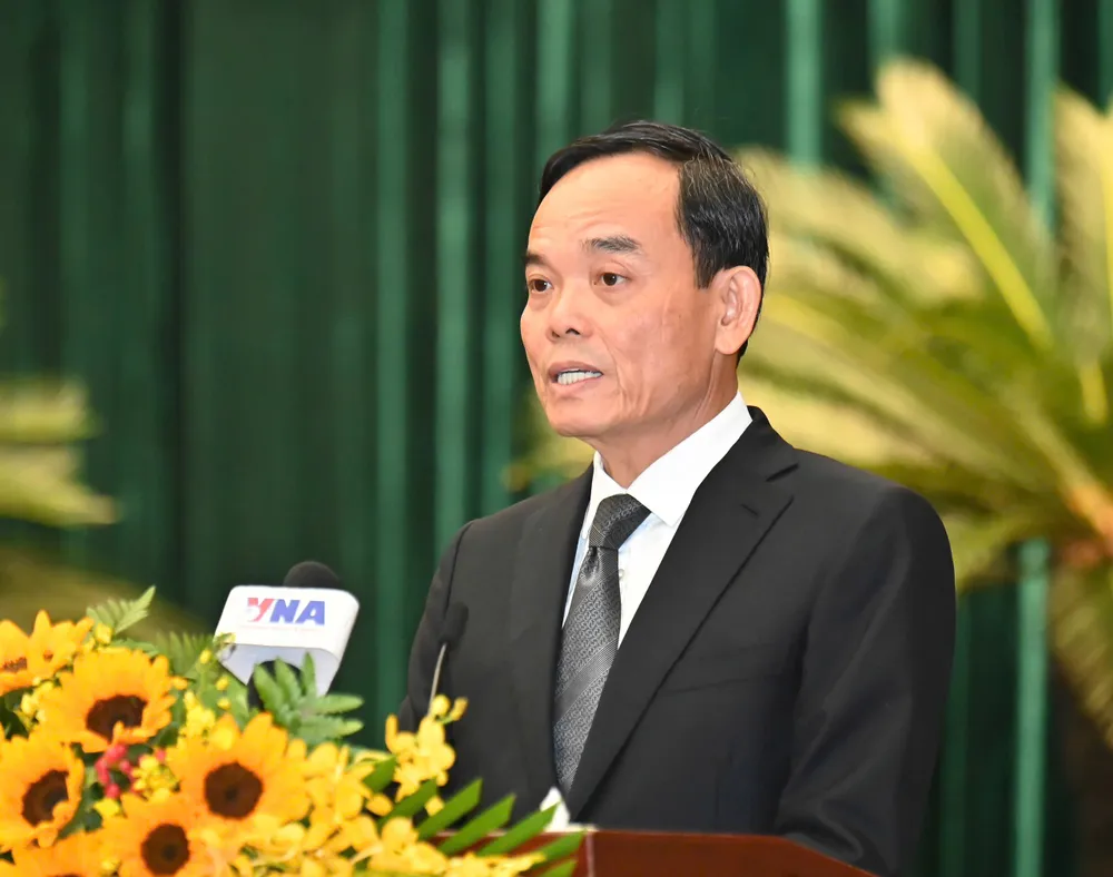 Bí thư Thành ủy TPHCM Trần Lưu Quang phát biểu chỉ đạo. Ảnh: VIỆT DŨNG