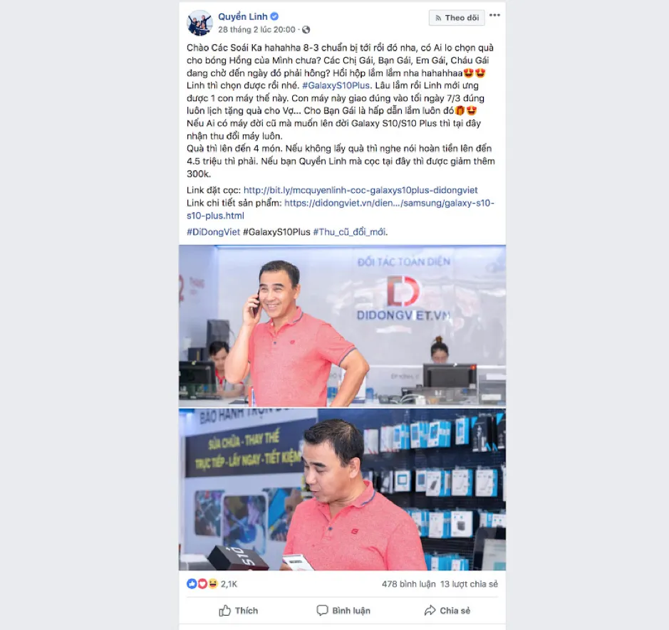 Sao Việt nào chọn Galaxy S10/S10+ làm quà người thân 8-3? ảnh 2