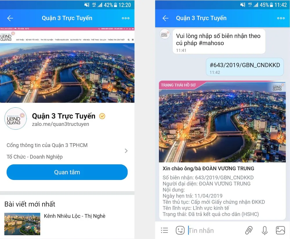 Quận 3 ứng dụng Zalo đổi mới thủ tục hành chính phục vụ người dân ảnh 1