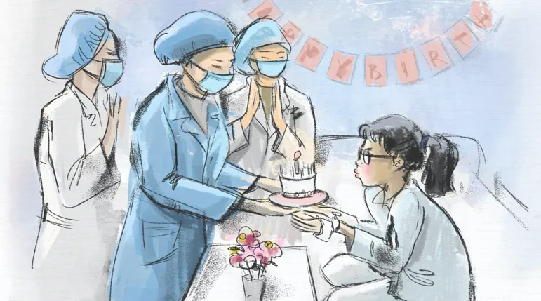 Một bức tranh trong bộ tranh “Ở nhà an toàn, cảm ơn bác sĩ” 