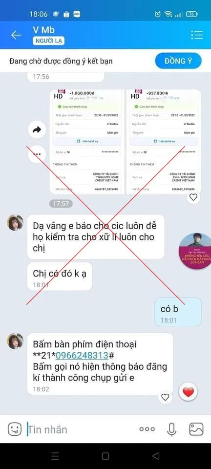 MoMo khuyến cáo thủ đoạn chuyển cuộc gọi/chiếm sim điện thoại  ảnh 1