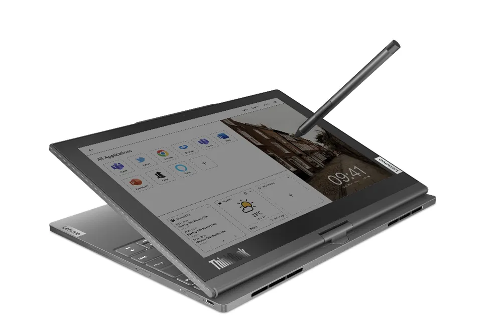 ThinkBook Plus Twist có thể vận hành linh hoạt với nhiều chế độ, được dùng như một chiếc máy xách tay hoặc máy tính bảng, trong cả hai chế độ, người dùng đều có thể lựa chọn sử dụng màn hình OLED hay e-Ink nhờ cơ chế bản lề xoay độc đáo