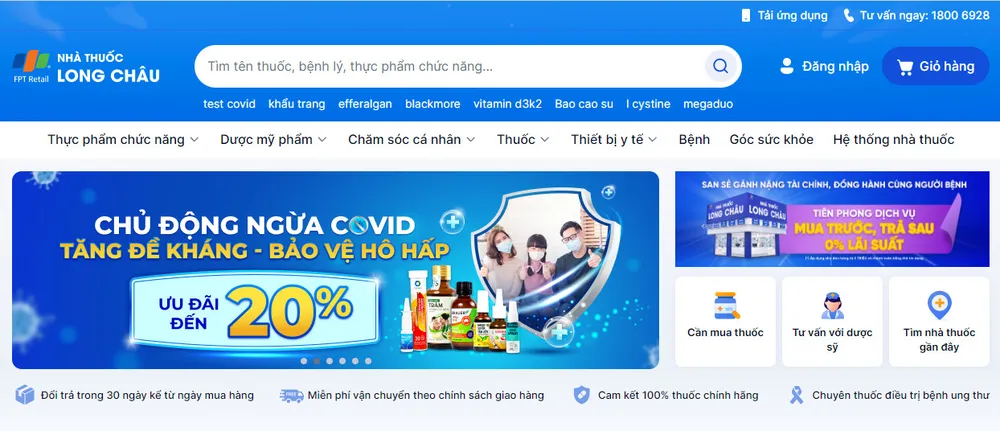 Website FPT Long Châu có lượng truy cập trung bình là 5,7 triệu và đã tăng trưởng hơn 298% so với cùng kỳ trước đó
