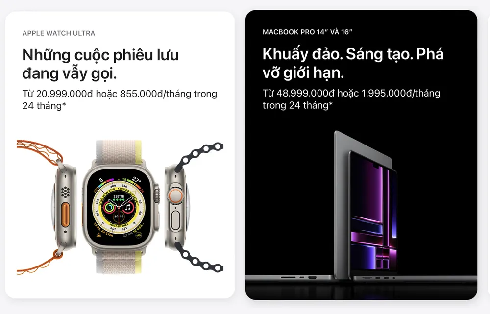 Các sản phẩm của Apple trên cửa hàng trực tuyến Việt Nam