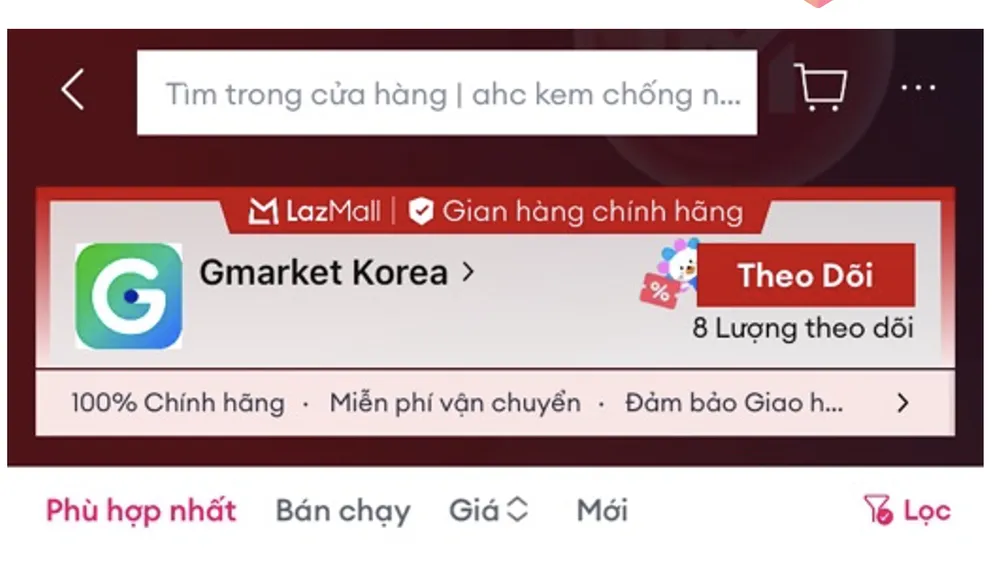 Người dùng có thể tìm gian hàng chính hãng Gmarket Korea bằng cách gõ từ khóa "Gmarket"