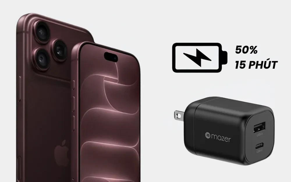 Để iPhone 18 Pro/Pro Max sạc 50% pin chỉ trong khoảng 15 phút cần chọn đúng củ sạc. 