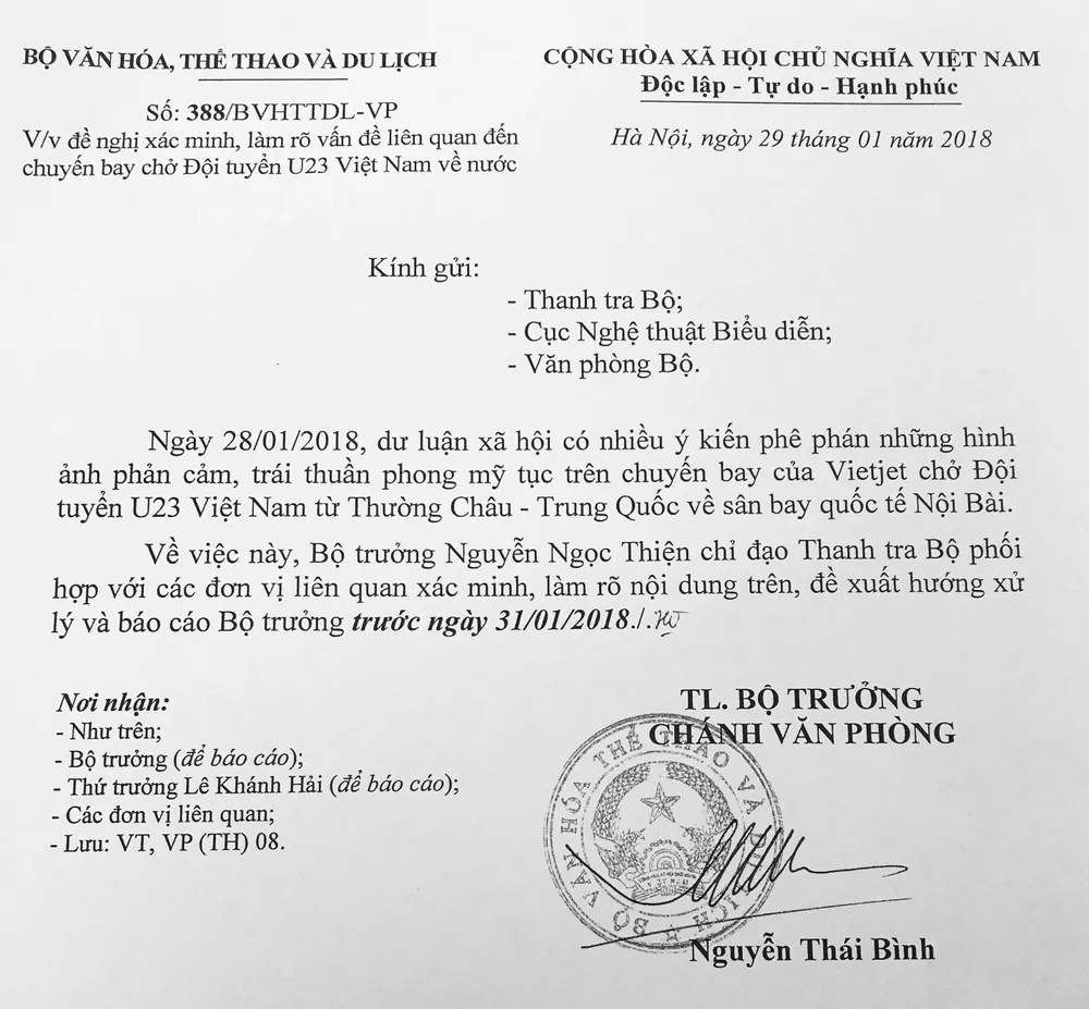 Yêu cầu thanh tra hình ảnh phản cảm trên chuyến bay chở đội U23 Việt Nam ảnh 1