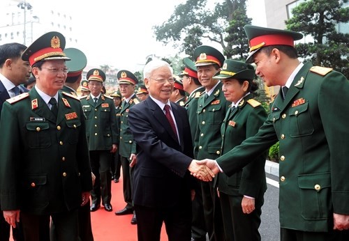 阮富仲總書記與黨、國家、軍隊領導人出席108軍隊醫院傳統紀念日70週年（1951.4.1-2021.4.1）（圖片來源：人民軍隊報）