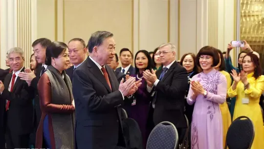 党中央总书记、国家主席苏林会见旅居欧洲越南人社群代表。图自越通社