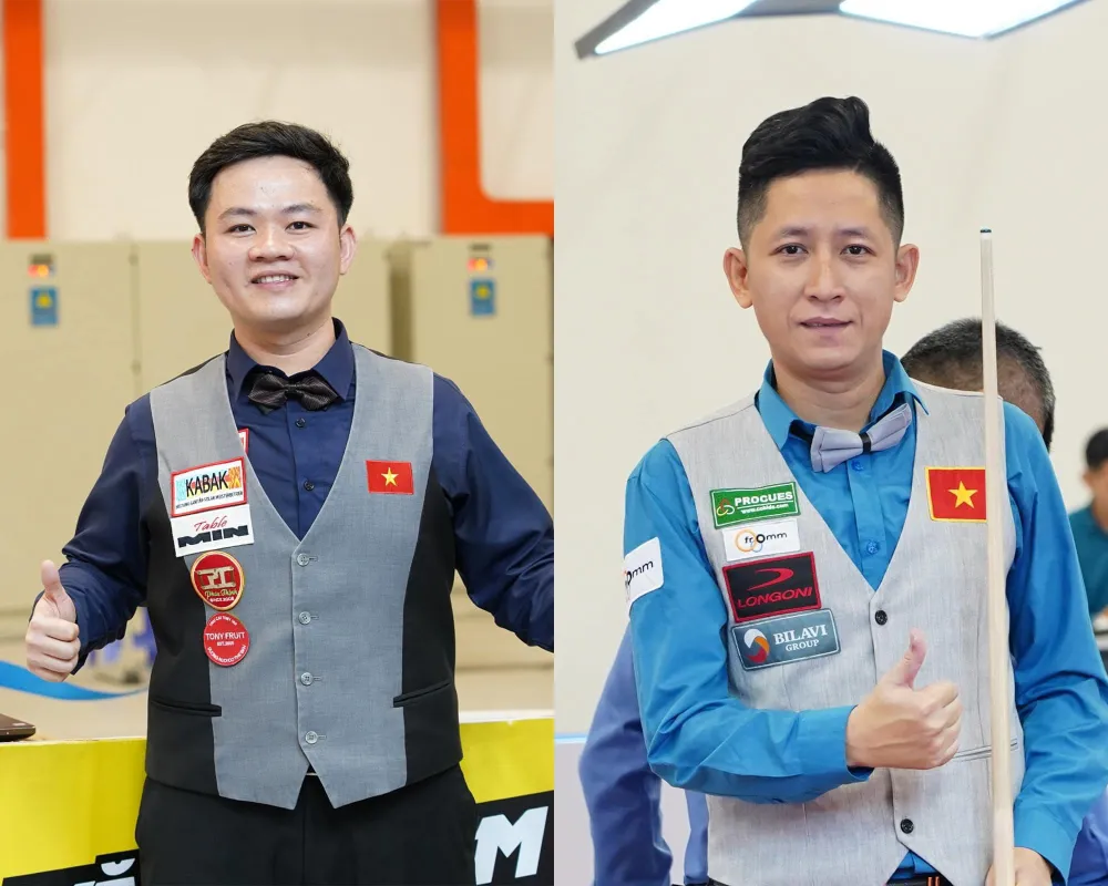 Bao Phương Vinh (trái) đã đánh bại người đàn anh Nguyễn Hoàn Tất trong trận chung kết