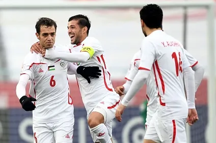 Các cầu thủ Palestin vui mừng sau chiến thắng trước Thái Lan. Ảnh: AFC