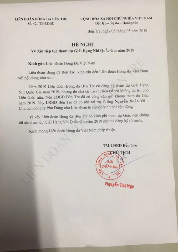 Bến Tre xin không tham dự giải hạng Nhì 2019 ảnh 1