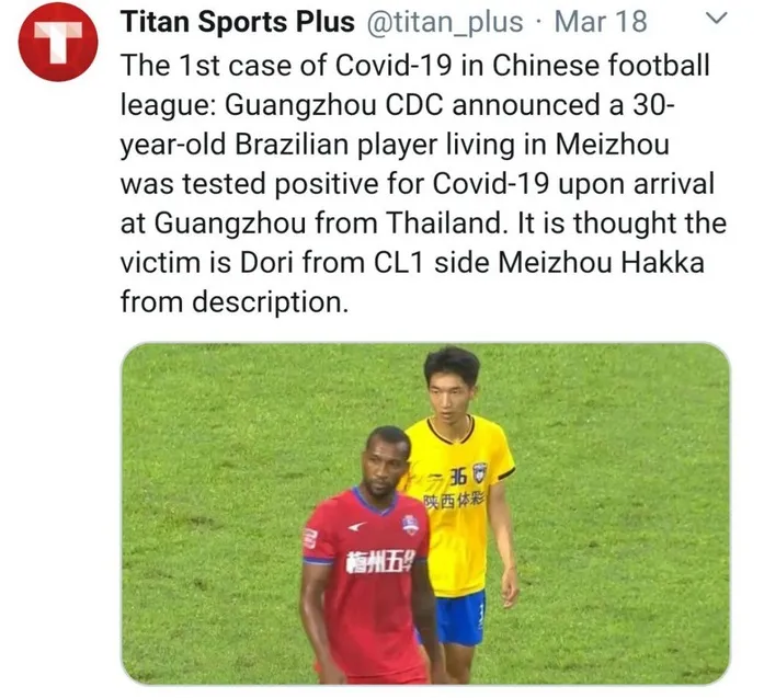 Cầu thủ Trung Quốc đầu tiên nhiễm Covid-19, CLB Thái Lan cũng bị vạ lây ảnh 1