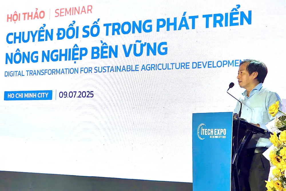 Ông Nguyễn Thanh Hiền, Phó Trưởng ban Quản lý Khu Nông nghiệp công nghệ cao TPHCM phát biểu tại hội thảo. Ảnh: QUANG HUY