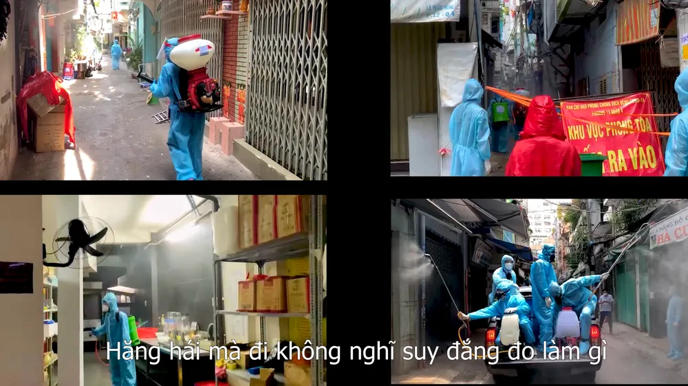 Đội khử khuẩn di động phản ứng nhanh thực hiện ca khúc “Giận Cô vi” cổ vũ tinh thần chống dịch ảnh 1